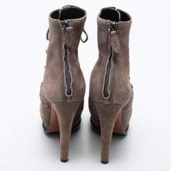 Alaia Beige Suede Studded Lace Up Platform Booties Size 40