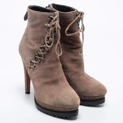 Alaia Beige Suede Studded Lace Up Platform Booties Size 40