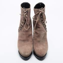 Alaia Beige Suede Studded Lace Up Platform Booties Size 40