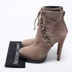 Alaia Beige Suede Studded Lace Up Platform Booties Size 40