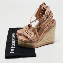 Alaia Beige Laser-Cut Leather Ankle-Strap Espadrille Sandals Size 35