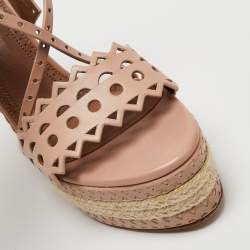 Alaia Beige Laser-Cut Leather Ankle-Strap Espadrille Sandals Size 35