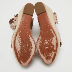 Alaia Beige Laser-Cut Leather Ankle-Strap Espadrille Sandals Size 35