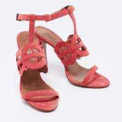 Pre Owned Alaia Pink Suede Cut Out Open Toe Sandals Size 38.5