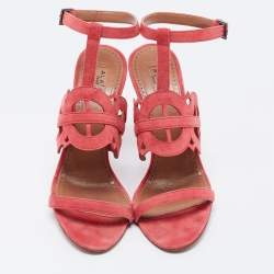 Pre Owned Alaia Pink Suede Cut Out Open Toe Sandals Size 38.5