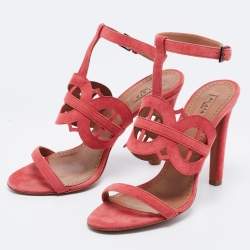 Pre Owned Alaia Pink Suede Cut Out Open Toe Sandals Size 38.5