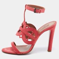 Pre Owned Alaia Pink Suede Cut Out Open Toe Sandals Size 38.5