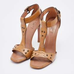 Alaia Caramel Patent Leather T Strap Sandals Size 37