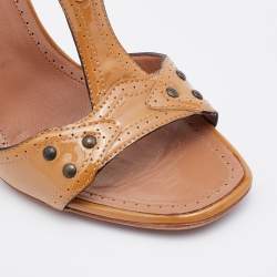 Alaia Caramel Patent Leather T Strap Sandals Size 37