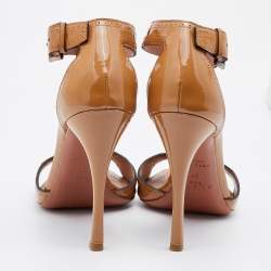Alaia Caramel Patent Leather T Strap Sandals Size 37