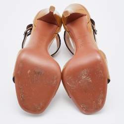Alaia Caramel Patent Leather T Strap Sandals Size 37