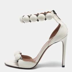 Alaia White Leather Bombe Stud Embellished Open Toe Sandals  Size 38