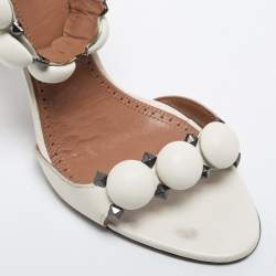 Alaia White Leather Bombe Stud Embellished Open Toe Sandals  Size 38
