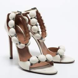 Alaia White Leather Bombe Stud Embellished Open Toe Sandals  Size 38