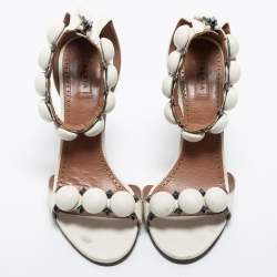 Alaia White Leather Bombe Stud Embellished Open Toe Sandals  Size 38