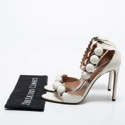 Alaia White Leather Bombe Stud Embellished Open Toe Sandals  Size 38