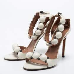 Alaia White Leather Bombe Stud Embellished Open Toe Sandals  Size 38