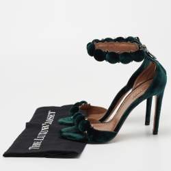 Pre Owned Alaia Green Velvet Bombe Ankle Strap Sandals Size 37.5