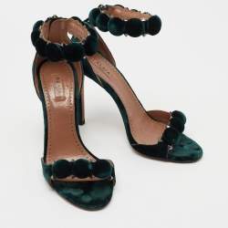 Pre Owned Alaia Green Velvet Bombe Ankle Strap Sandals Size 37.5