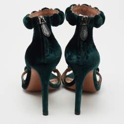 Pre Owned Alaia Green Velvet Bombe Ankle Strap Sandals Size 37.5