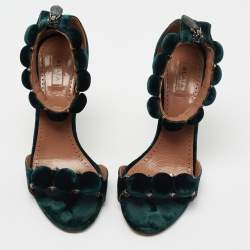 Pre Owned Alaia Green Velvet Bombe Ankle Strap Sandals Size 37.5