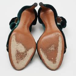 Pre Owned Alaia Green Velvet Bombe Ankle Strap Sandals Size 37.5