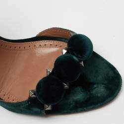 Pre Owned Alaia Green Velvet Bombe Ankle Strap Sandals Size 37.5