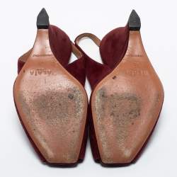 Pre Owned Alaia Burgundy Suede Wedge Slingback Pumps Size 40
