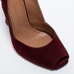 Pre Owned Alaia Burgundy Suede Wedge Slingback Pumps Size 40