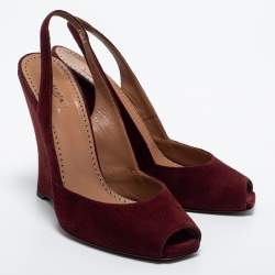 Pre Owned Alaia Burgundy Suede Wedge Slingback Pumps Size 40