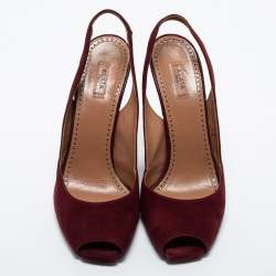 Pre Owned Alaia Burgundy Suede Wedge Slingback Pumps Size 40