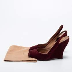 Pre Owned Alaia Burgundy Suede Wedge Slingback Pumps Size 40