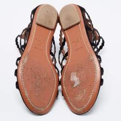 Pre Owned Alaia Black Suede Strappy Flat Sandals Size 37.5