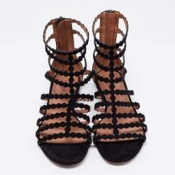 Pre Owned Alaia Black Suede Strappy Flat Sandals Size 37.5