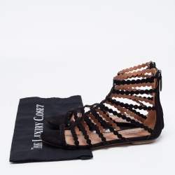 Pre Owned Alaia Black Suede Strappy Flat Sandals Size 37.5