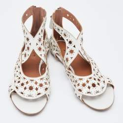 Alaia White Leather Embellished Flat Sandals Size 36