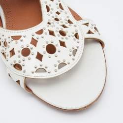 Alaia White Leather Embellished Flat Sandals Size 36