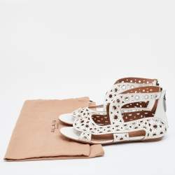 Alaia White Leather Embellished Flat Sandals Size 36