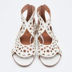 Alaia White Leather Embellished Flat Sandals Size 36