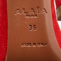 Pre Owned Alaia Red Laser Cut Suede Daisy Sandals Size 36