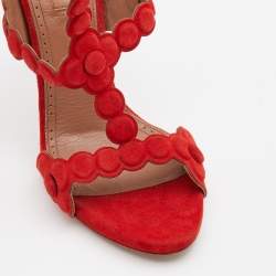 Pre Owned Alaia Red Laser Cut Suede Daisy Sandals Size 36