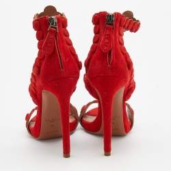 Pre Owned Alaia Red Laser Cut Suede Daisy Sandals Size 36