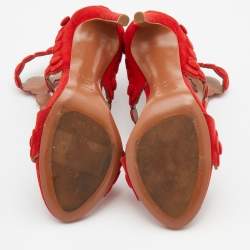 Pre Owned Alaia Red Laser Cut Suede Daisy Sandals Size 36