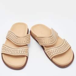Alaia Beige Perforated Leather Flat Slides Size 36.5