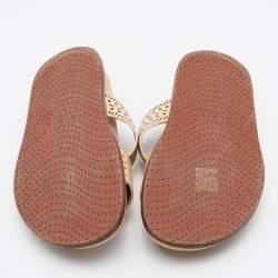 Alaia Beige Perforated Leather Flat Slides Size 36.5