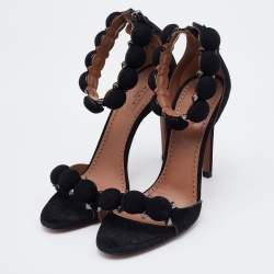 Pre Owned Alaia Black Suede Leather Chamois Bombe Ankle Cuff Sandals Size 36.5