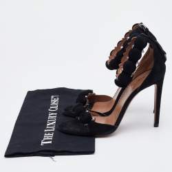 Pre Owned Alaia Black Suede Leather Chamois Bombe Ankle Cuff Sandals Size 36.5