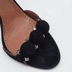 Pre Owned Alaia Black Suede Leather Chamois Bombe Ankle Cuff Sandals Size 36.5