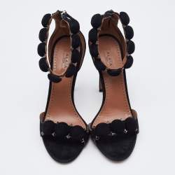 Pre Owned Alaia Black Suede Leather Chamois Bombe Ankle Cuff Sandals Size 36.5