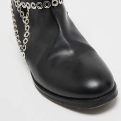 Alaia Black Leather Studded Ankle Boots Size 36